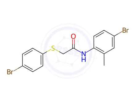 Chemical structure of N-(4-bromo-2-methylphenyl)-2-((4-bromophenyl)thio)acetamide