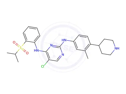 Chemical structure of 5-Chloro-N4-(2-(isopropylsulfonyl)phenyl)-N2-(3-methyl-4-(piperidin-4-yl)phenyl)pyrimidine-2,4-diamine