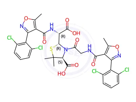 Chemical structure of [3-(2,6-Dichlorophenyl)-5-methyl-4-isoxazolyl]carbonyl N3-[N-[[3-(2,6-Dichlorophenyl)-5-methyl-4-isoxazolyl]carbonyl]glycinyl]penicilloic Acid