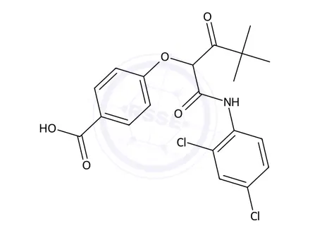 Chemical structure of 4-((1-((2,4-Dichlorophenyl)amino)-4,4-dimethyl-1,3-dioxopentan-2-yl)oxy)benzoic acid