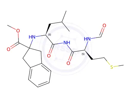 Chemical structure of N-formylmethionyl-leucyl-2-aminoindane-2-carboxylic acid phenylalanine methyl ester