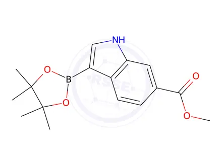 Chemical structure of Methyl 3-(4,4,5,5-tetramethyl-1,3,2-dioxaborolan-2-yl)-1H-indole-6-carboxylate