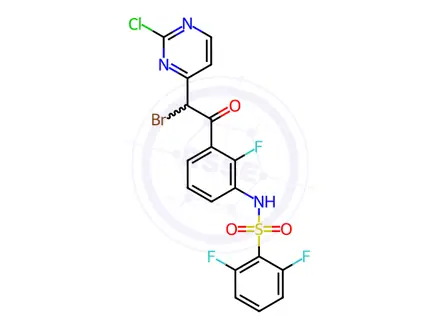 Chemical structure of N-(3-(2-Bromo-2-(2-chloropyrimidin-4-yl)acetyl)-2-fluorophenyl)-2,6-difluorobenzenesulfonamide