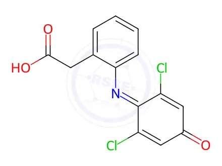 Chemical structure of 2-​[(2,​6-Dichloro-​4-​oxo-​2,​5-​cyclohexadien-​1-​ylidene)​amino]​-benzeneacetic Acid