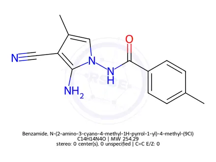 Chemical structure of Benzamide, N-(2-amino-3-cyano-4-methyl-1H-pyrrol-1-yl)-4-methyl-(9CI)