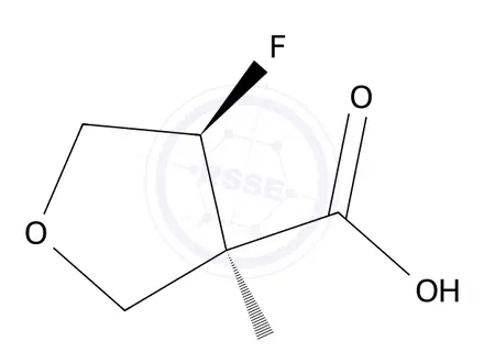 Chemical structure of (3S,4S)-3-amino-4-fluorotetrahydrofuran-3-carboxylic acid