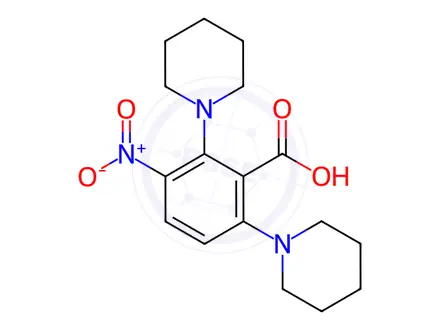 Chemical structure of 3-Nitro-2,6-Di(Piperidin-1-Yl)Benzoic Acid