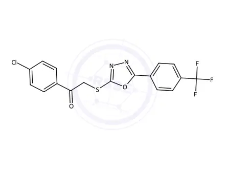 Chemical structure of 1-(4-Chlorophenyl)-2-((5-(4-(trifluoromethyl)phenyl)-1,3,4-oxadiazol-2-yl)thio)ethan-1-one