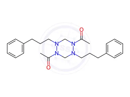 Chemical structure of 1,4-Diacetylhexahydro-2,5-bis(3-phenylpropyl)-1,2,4,5-tetrazine