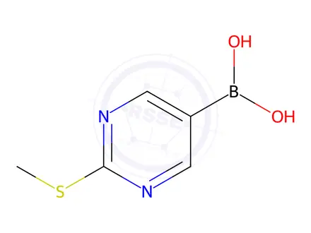 Chemical structure of 2-(Methylthio)pyrimidine-5-boronic Acid