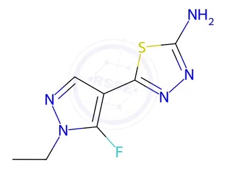 Chemical structure of 5-(1-ethyl-5-fluoro-1H-pyrazol-4-yl)-1,3,4-thiadiazol-2-amine