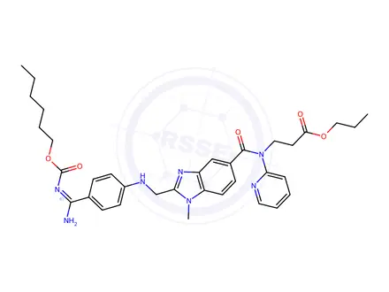 Chemical structure of Propyl 3-(2-((4-(N'-(Hexyloxycarbonyl) carbamimidoyl) phenylamino) methyl)-1-methyl-N-(pyridin-2-yl)-1H-benzo[d]imidazole-5-carboxamido) propanoate