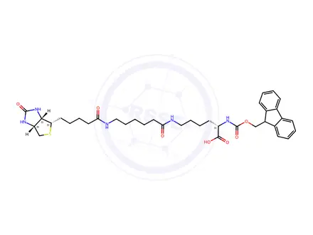 Chemical structure of Fmoc-Lys(biotinyl-e-aminocaproyl)-OH