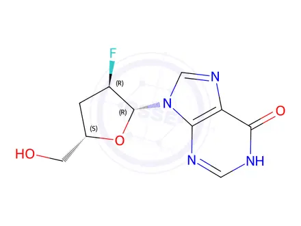 Chemical structure of 2'-fluoro-2',3'-dideoxyinosine