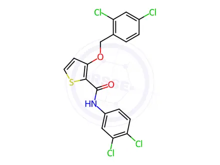 Chemical structure of N-(3,4-Dichlorophenyl)-3-[(2,4-dichlorophenyl)methoxy]thiophene-2-carboxamide