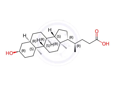 Chemical structure of Lithocholic Acid (Chenodeoxycholic Acid EP Impurity C, Ursodeoxycholic Acid EP Impurity C)