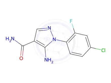 Chemical structure of 5-Amino-1-(4-chloro-2-fluorophenyl)-1H-pyrazole-4-carboxamide