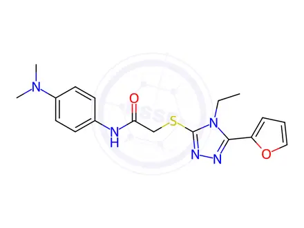 Chemical structure of N-(4-(Dimethylamino)phenyl)-2-((4-ethyl-5-(furan-2-yl)-4H-1,2,4-triazol-3-yl)thio)acetamide