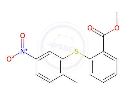 Chemical structure of Benzoic acid, 2-[(2-methyl-5-nitrophenyl)thio]-, methyl ester