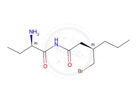 Chemical structure of (R)-N-((R)-2-aminobutanoyl)-3-(bromomethyl)hexanamide