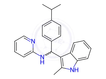 Chemical structure of N-[(2-methyl-1H-indol-3-yl)[4-(propan-2-yl)phenyl] methyl]pyridin-2-amine