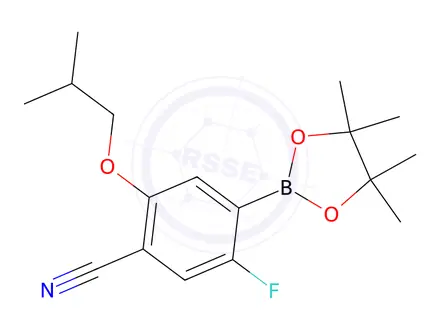 Chemical structure of 5-Fluoro-2-isobutoxy-4-(4,4,5,5-tetramethyl-1,3,2-dioxaborolan-2-yl)benzonitrile