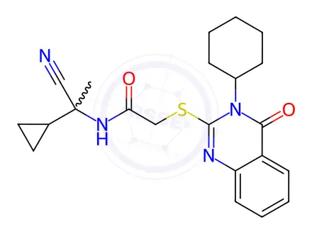 Chemical structure of N-(1-Cyano-1-cyclopropylethyl)-2-((3-cyclohexyl-4-oxo-3,4-dihydroquinazolin-2-yl)thio)acetamide