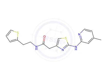 Chemical structure of 2-(2-((4-Methylpyridin-2-yl)amino)thiazol-4-yl)-N-(2-(thiophen-2-yl)ethyl)acetamide