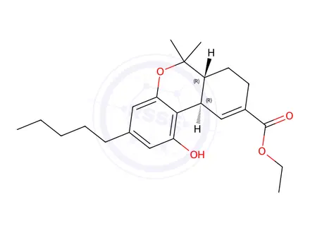 Chemical structure of (-)-11-Nor-Δ9-Tetrahydro Cannabinol-9-carboxylic Acid Ethyl Ester