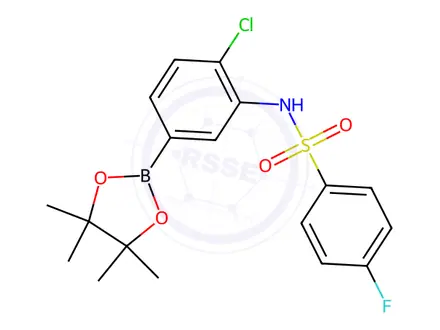 Chemical structure of N-(2-chloro-5-(4,4,5,5-tetramethyl-1,3,2-dioxaborolan-2-yl)phenyl)-4-fluorobenzenesulfonamide