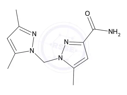 Chemical structure of 1-((3,5-Dimethyl-1H-pyrazol-1-yl)methyl)-5-methyl-1H-pyrazole-3-carboxamide