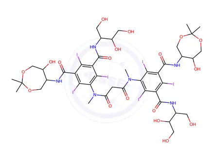 Chemical structure of 5,5'-(malonylbis(methylazanediyl))bis(N1-(6-hydroxy-2,2-dimethyl-1,3-dioxepan-5-yl)-2,4,6-triiodo-N3-(1,3,4-trihydroxybutan-2-yl)isophthalamide)