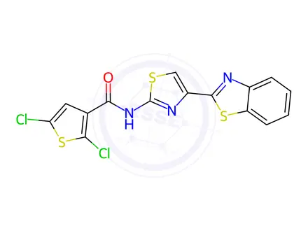 Chemical structure of N-(4-(Benzo[d]thiazol-2-yl)thiazol-2-yl)-2,5-dichlorothiophene-3-carboxamide