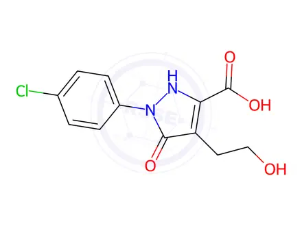Chemical structure of 1-(4-Chlorophenyl)-4-(2-hydroxyethyl)-5-oxo-2,5-dihydro-1h-pyrazole-3-carboxylic acid