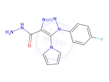 Chemical structure of 1-(4-Fluorophenyl)-5-(1H-pyrrol-1-yl)-1H-1,2,3-triazole-4-carbohydrazide