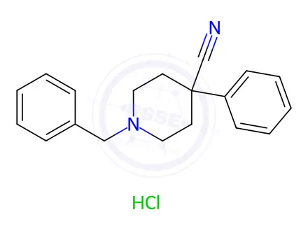 Chemical structure of 1-Benzyl-4-cyano-4-phenylpiperidine, HCl
