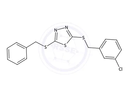 Chemical structure of 2-(Benzylthio)-5-((3-chlorobenzyl)thio)-1,3,4-thiadiazole
