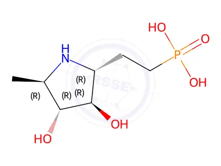 Chemical structure of Phosphonic acid, [2-[(2R,3R,4R,5R)-3,4-dihydroxy-5-methyl-2-pyrrolidinyl]ethyl]-(9CI)