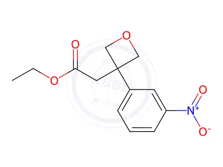 Chemical structure of 3-Oxetaneacetic acid, 3-(3-nitrophenyl)-, ethyl ester