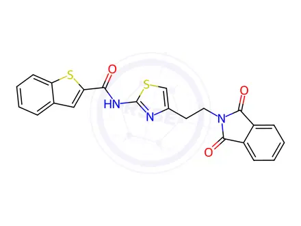 Chemical structure of N-(4-(2-(1,3-dioxoisoindolin-2-yl)ethyl)thiazol-2-yl)benzo[b]thiophene-2-carboxamide