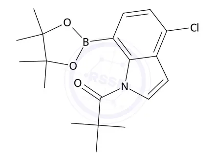 Chemical structure of 1-(4-Chloro-7-(4,4,5,5-tetramethyl-1,3,2-dioxaborolan-2-yl)-1H-indol-1-yl)-2,2-dimethylpropan-1-one