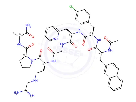 Chemical structure of AC-D-2-NAL-4-CHLORO-D-PHE-BETA-(3-PYRIDYL)-D-ALA-GLY-ARG-PRO-D-ALA-NH2