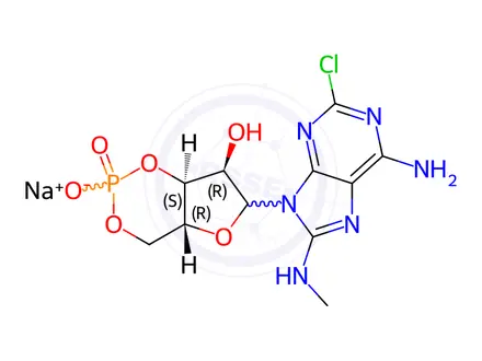Chemical structure of Adenosine, 2-chloro-8-(methylamino)-, cyclic 3',5'-(hydrogen phosphate)