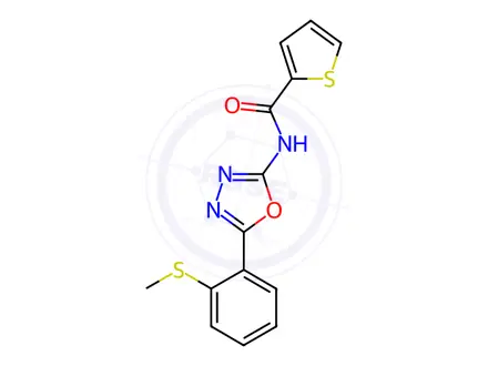 Chemical structure of N-(5-(2-(Methylthio)phenyl)-1,3,4-oxadiazol-2-yl)thiophene-2-carboxamide