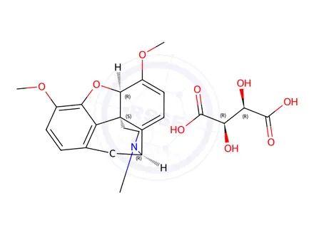 Chemical structure of 6,7,8,14-tetradehydro-4,5alpha-epoxy-3,6-dimethoxy-17-methylmorphinan hydrogen [R-(R*,R*)]-tartrate