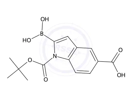 Chemical structure of 2-borono-1-(tert-butoxycarbonyl)-1H-indole-5-carboxylic acid