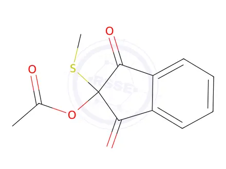Chemical structure of 2-(Acetyloxy)-2-(methylthio)-1H-indene-1,3(2H)-dione