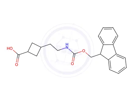 Chemical structure of 3-(2-((((9H-fluoren-9-yl)methoxy)carbonyl)amino)ethyl)cyclobutane-1-carboxylic acid