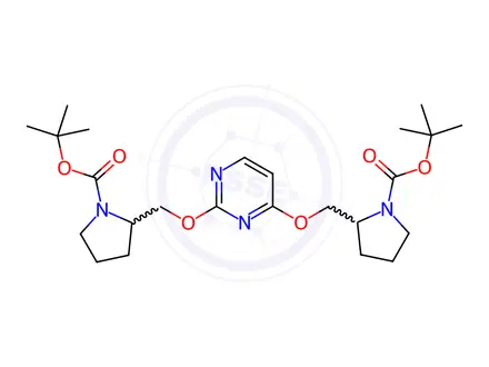 Chemical structure of Di-tert-butyl 2,2'-((pyrimidine-2,4-diylbis(oxy))bis(methylene))bis(pyrrolidine-1-carboxylate)
