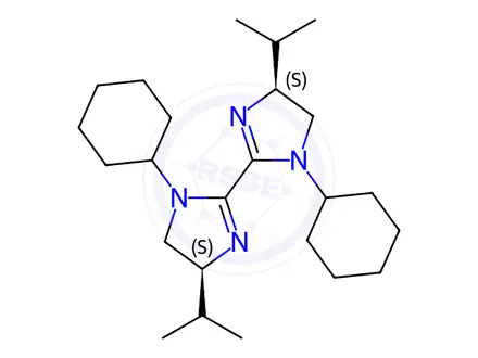 Chemical structure of (4S,4'S)-1,1'-Dicyclohexyl-4,4'-diisopropyl-4,4',5,5'-tetrahydro-1H,1'H-2,2'-biimidazole